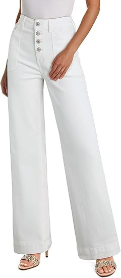 SHEWIN Women's Wide Leg High Waisted Flare Jeans Stretchy Straight Leg Jeans Buttoned Denim Pants... | Amazon (US)