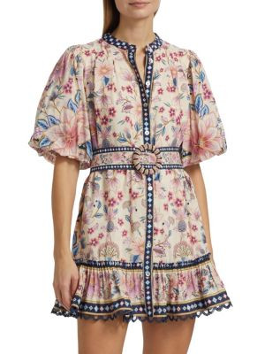 Superbloom Belted Puff Sleeve Minidress | Saks Fifth Avenue OFF 5TH
