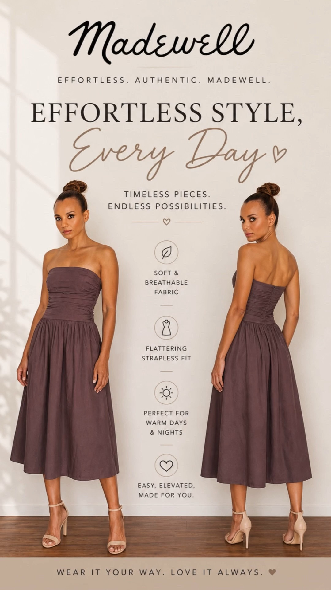 Madewell brings effortless, everyday style with this flattering strapless midi dress 🤎 Lightweight, breathable, and easy to wear—this is the perfect piece for warm days and dressed-up nights. Style it your way from casual to chic and you’re set all season.
@Madewell 
#Madewell #EffortlessStyle #EverydayChic #SummerStyle #MidiDress #NeutralStyle #CapsuleWardrobe #StyleInspo #MinimalStyle #OOTD #WarmWeatherStyle

#LTKxMadewell #LTKootd #LTKMothersDay