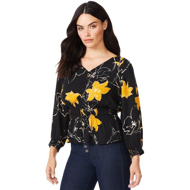 Sofia Jeans by Sofia Vergara Women's Print Top with 3/4 Puff Sleeves | Walmart (US)