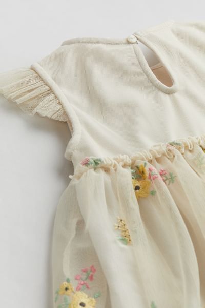 Embroidered Tulle Dress - Cream/floral - Kids | H&M US | H&M (US + CA)