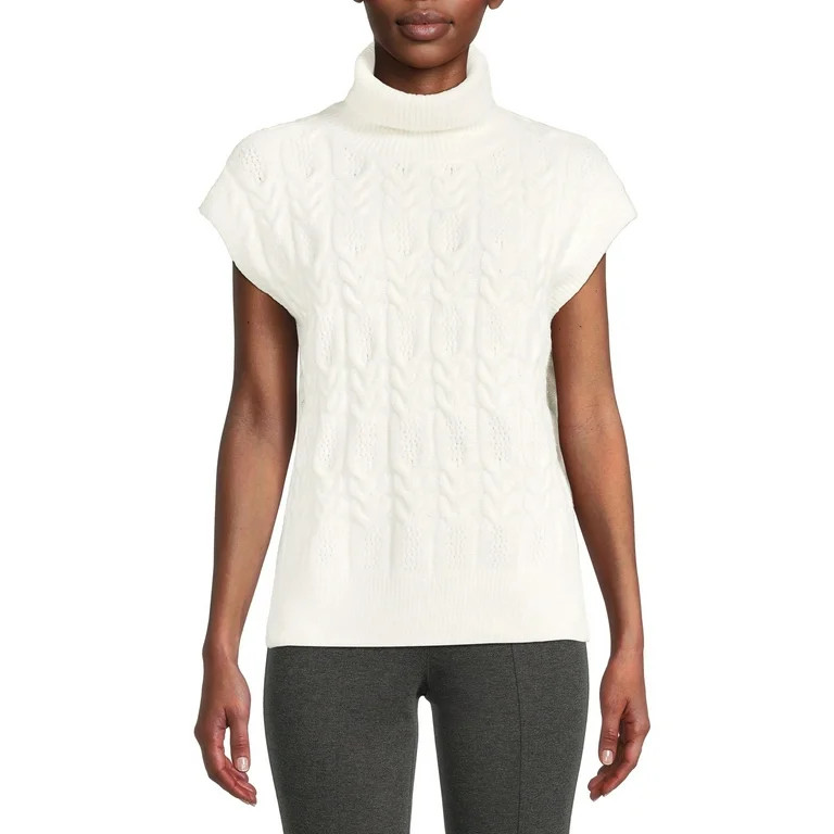 Time and Tru Women's Mock Neck Cable Vest Sweater | Walmart (US)