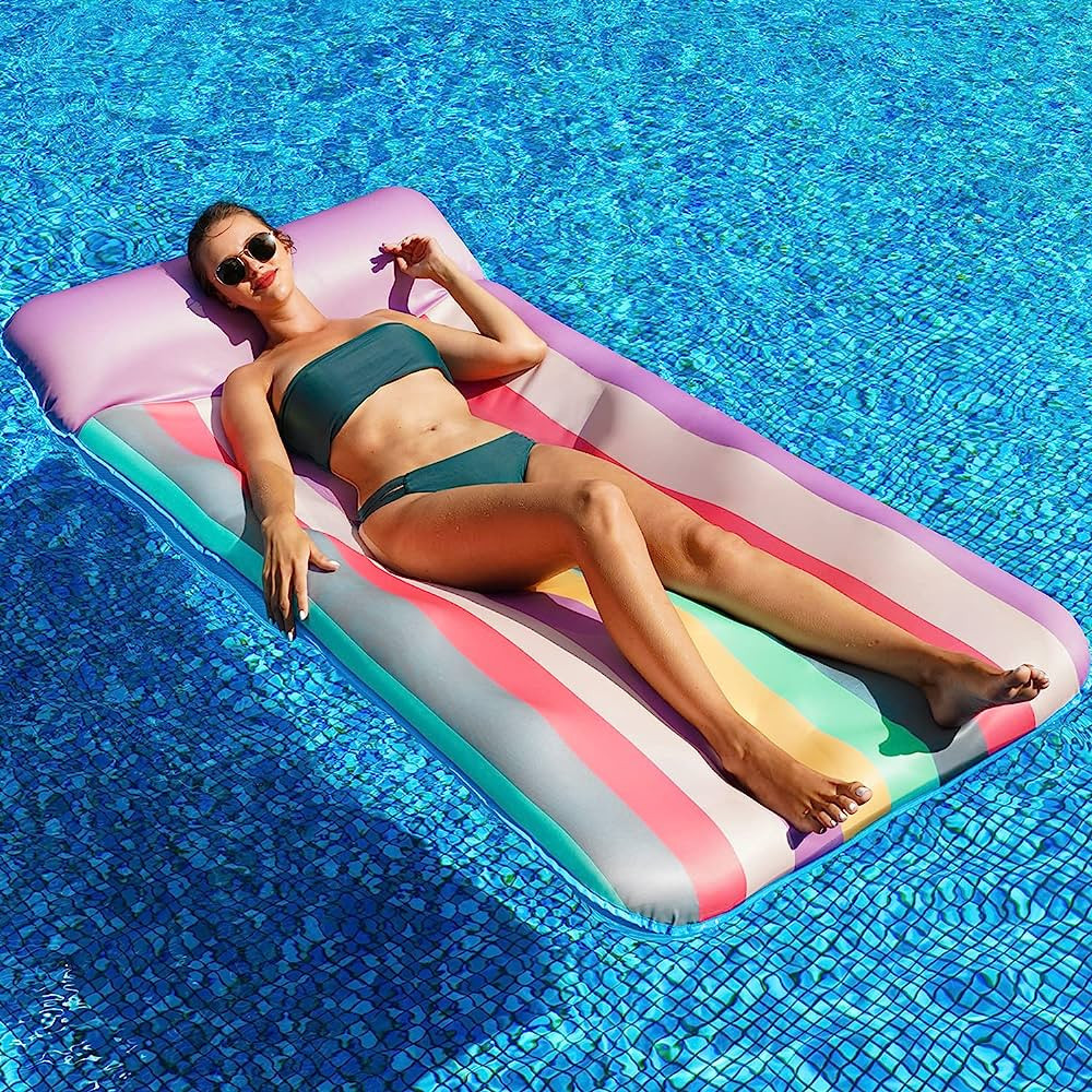 PARENTSWELL Oversized Pool Floats 72" x 36", X-Large, Fabric-Covered Pool Float with Headrest, In... | Amazon (US)