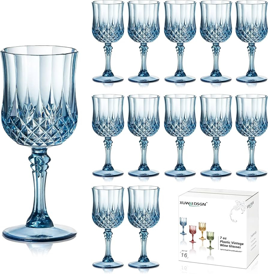 XUWAIDSGN 7oz Plastic Vintage Drinking Glasses Wine Glasses Unbreakable Wedding Glassware Crystal... | Amazon (US)