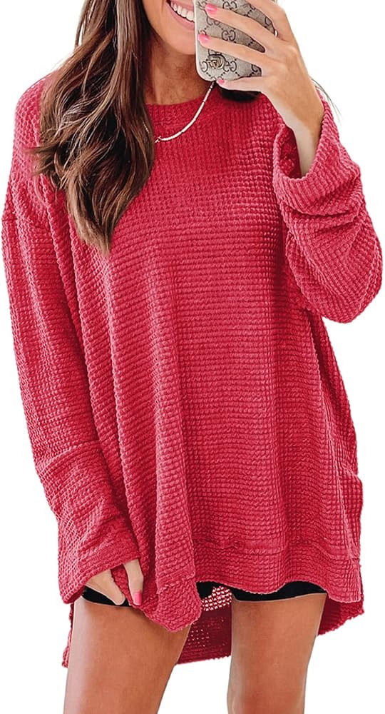 SHEWIN Oversized Sweatshirt for Women Crewneck Long Sleeve Waffle Knit Fall Tops for Women 2026 | Amazon (US)