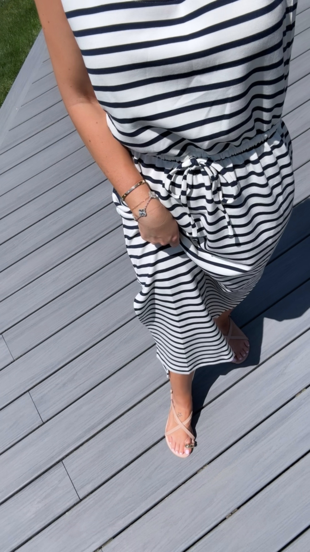 XS striped dress (code ALMOSTREADYXSPANX for new customers!) / Amazon sandals run true to size

#LTKootd #LTKOver40 #LTKPetite