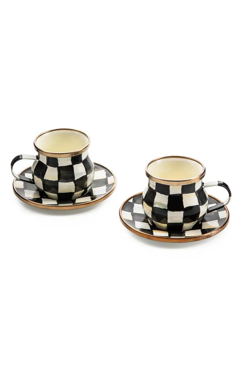 MACKENZIE CHILDS Courtly Check Enameled Steel Espresso Cups & Saucers Set | Nordstrom | Nordstrom