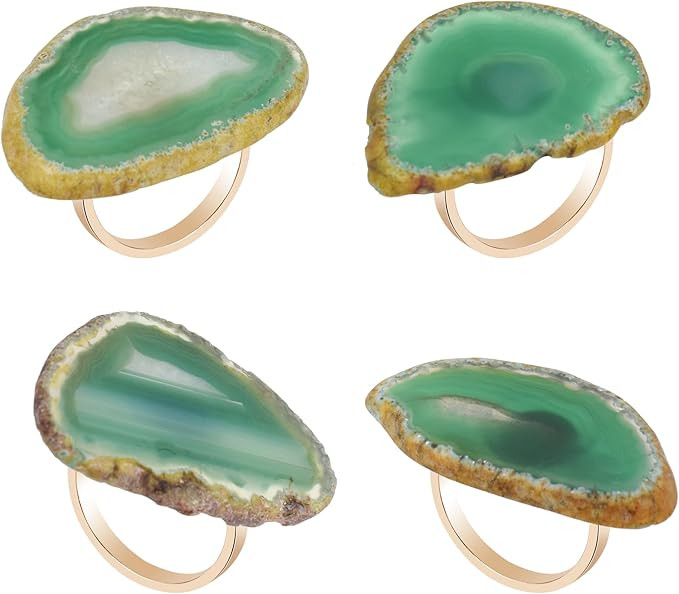 CozyTower Agate Napkin Rings Set of 4, Gold Napkin Holders for Cloth Napkins, Unique Wedding Deco... | Amazon (US)