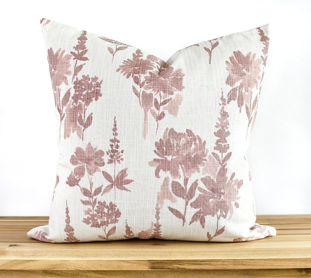 Mauve Floral Pillow Cover, Modern Farmhouse Pillow Cover, Pink Floral Pillow, Farmhouse Floral Pi... | Etsy (US)
