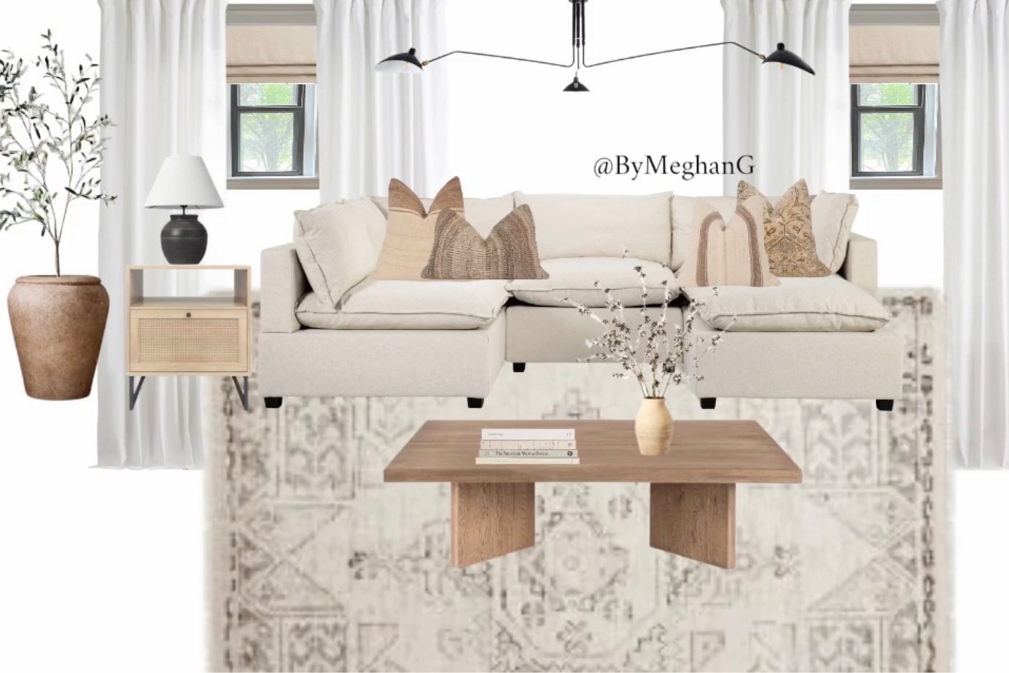 I created this mood board as inspo for your living room home decor. I love the organic modern vibes and the textures brought in with the natural wood, cane, and the texture of the rug and pillows. 

#LTKSeasonal #LTKsalealert #LTKhome