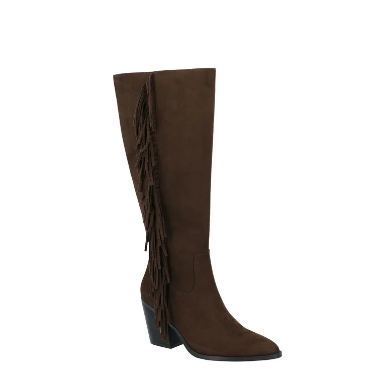 Time And Tru Women's Faux Suede Tall Fringe Boots | Walmart (US)