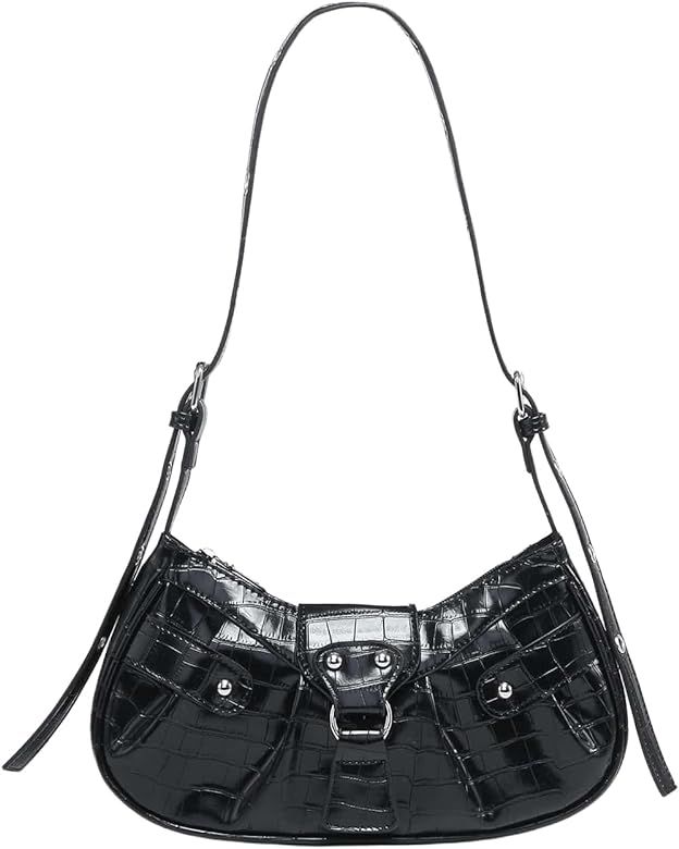 SweatyRocks Women's Buckle Leather Crocodile Embossed Zipper Handbag Shoulder Bag with Adjustable... | Amazon (US)
