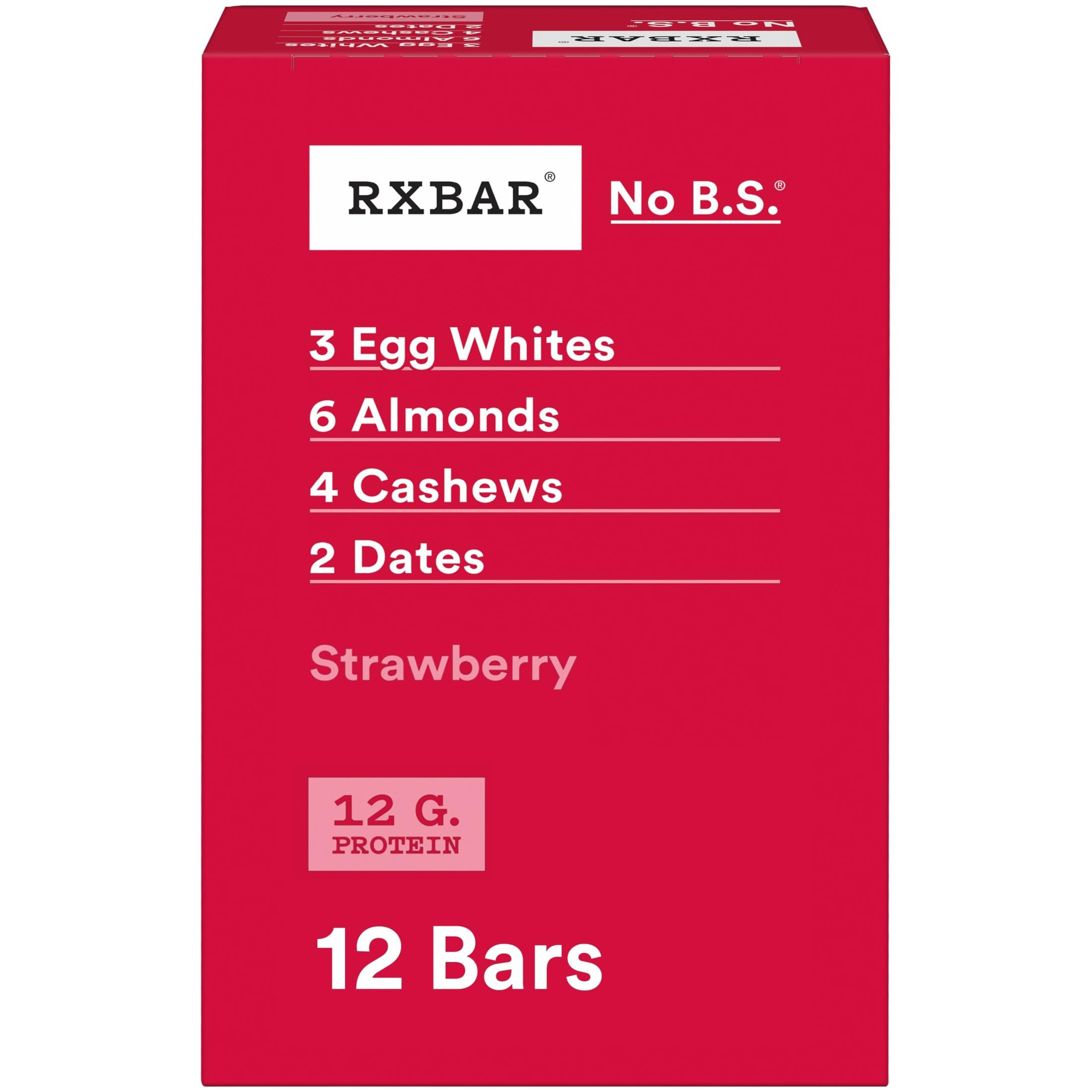 RXBAR Protein Bars, 12g Protein, Gluten Free Snacks, Strawberry, 22oz Box (12 Bars) | Amazon (US)