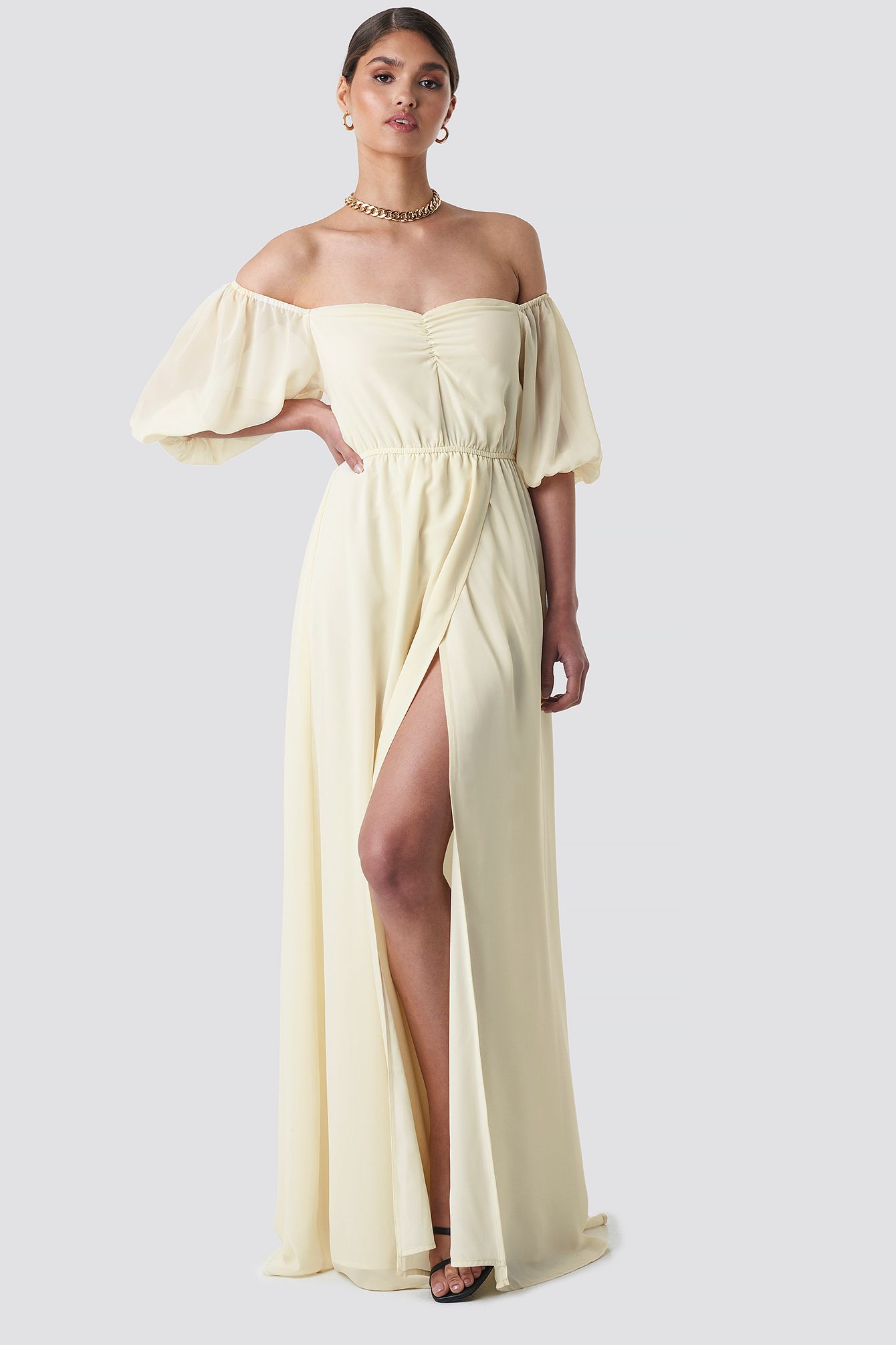 Off Shoulder Puffy Sleeve Maxi Dress Gelb | NA-KD DE, AT, CH