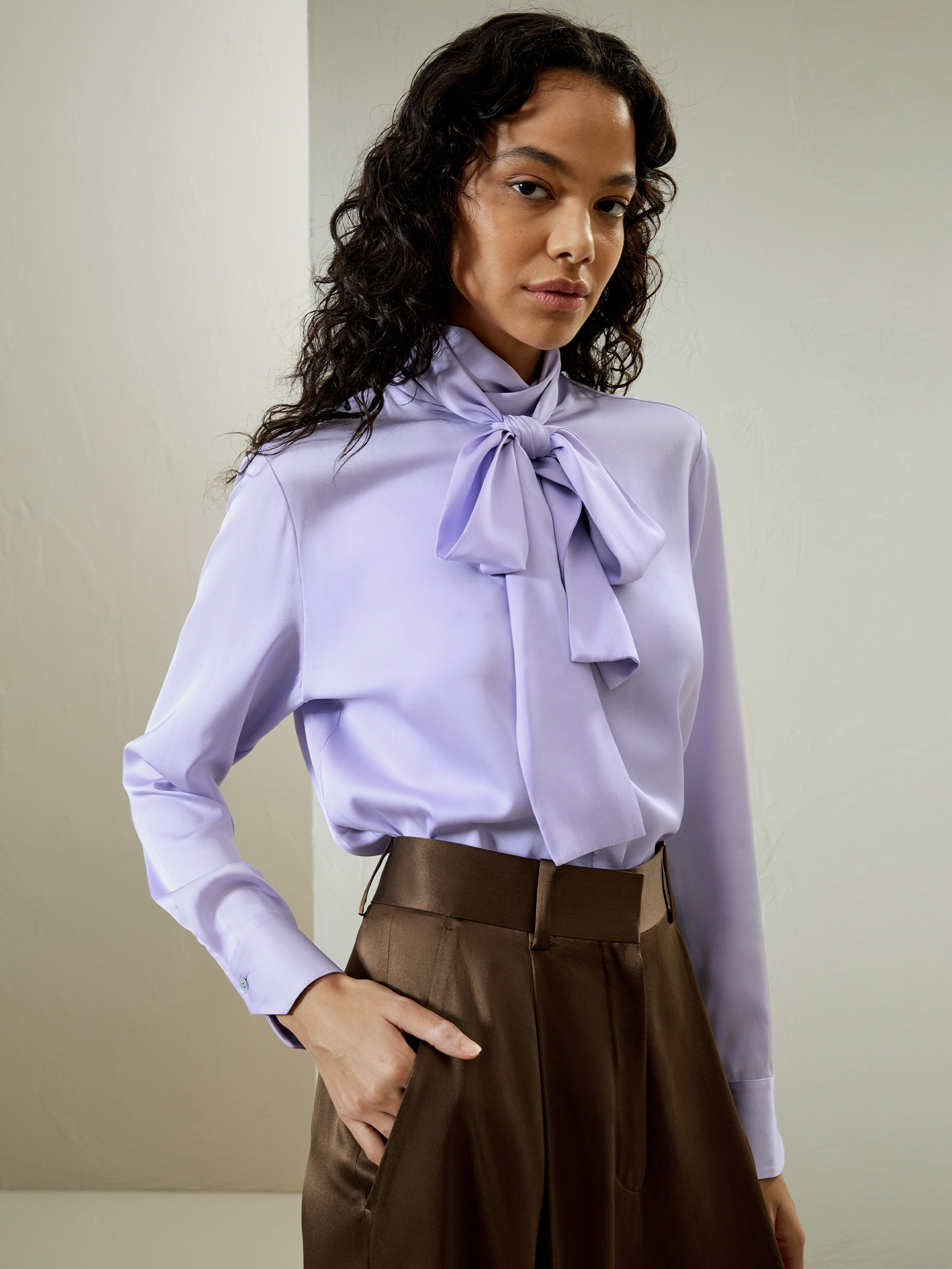 Silk Turtleneck Ribbon Blouse | LilySilk