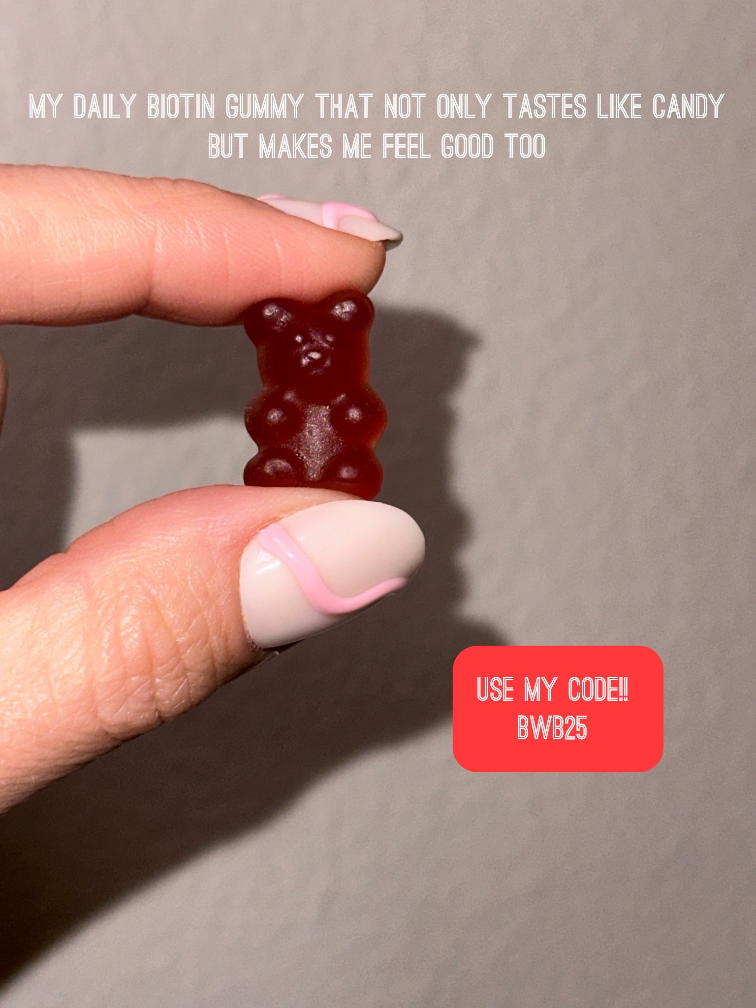 My daily biotin gummy that not only tastes super yummy but makes me feel really good too! Use the code on my pic ! BwB25

#LTKActive #LTKBeauty #LTKgrwm