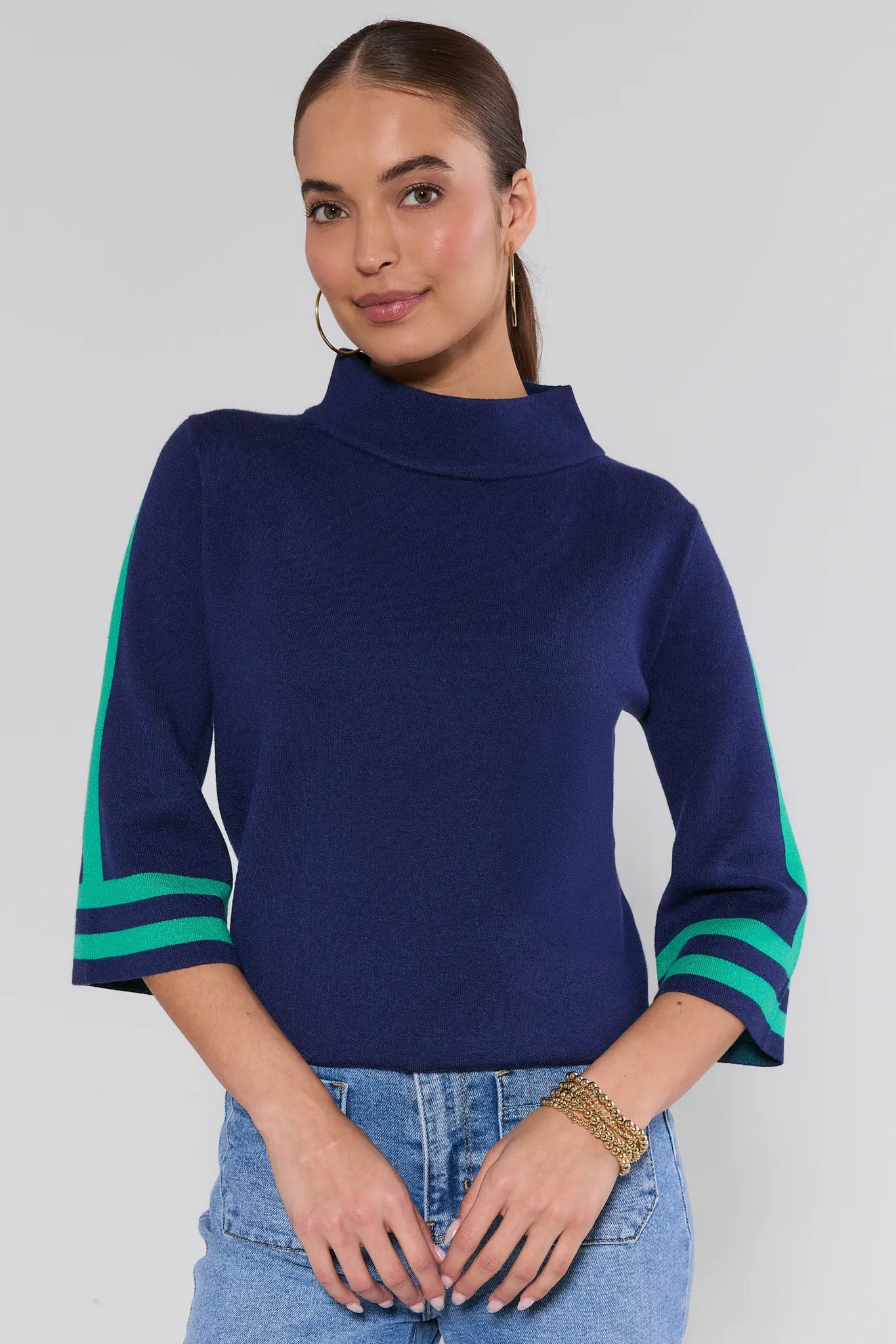 Jackie Navy Striped Knit Sweater | Avara