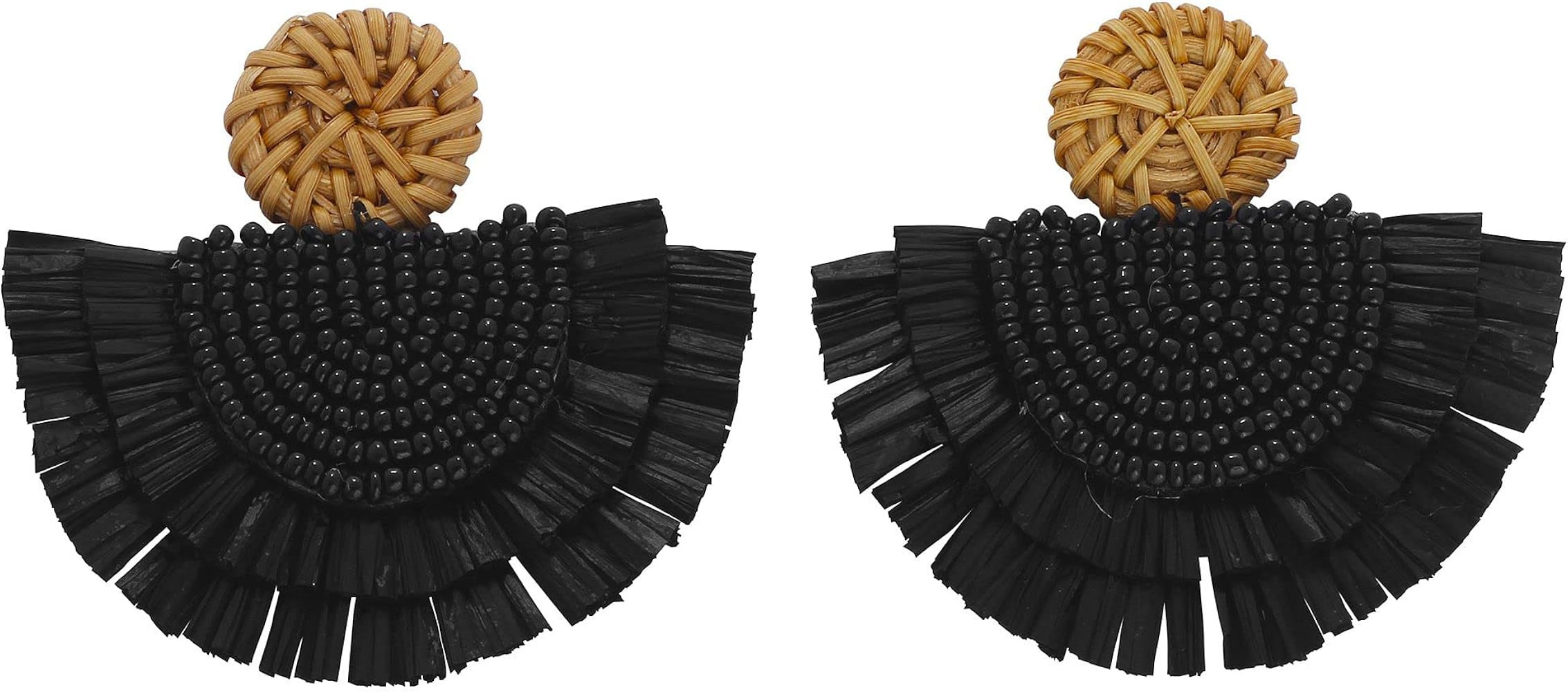 COIRIS Bohemia Beaded Fringe Statement Earrings with Long Dangling Tassel Raffia Earrings for Wom... | Amazon (US)