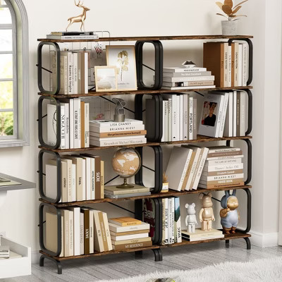 PAGED 5 Tier Decorative Bookshelf with Open Wood and Metal Design,Storage Shelves for Living Room,Bedroom,Black | Target