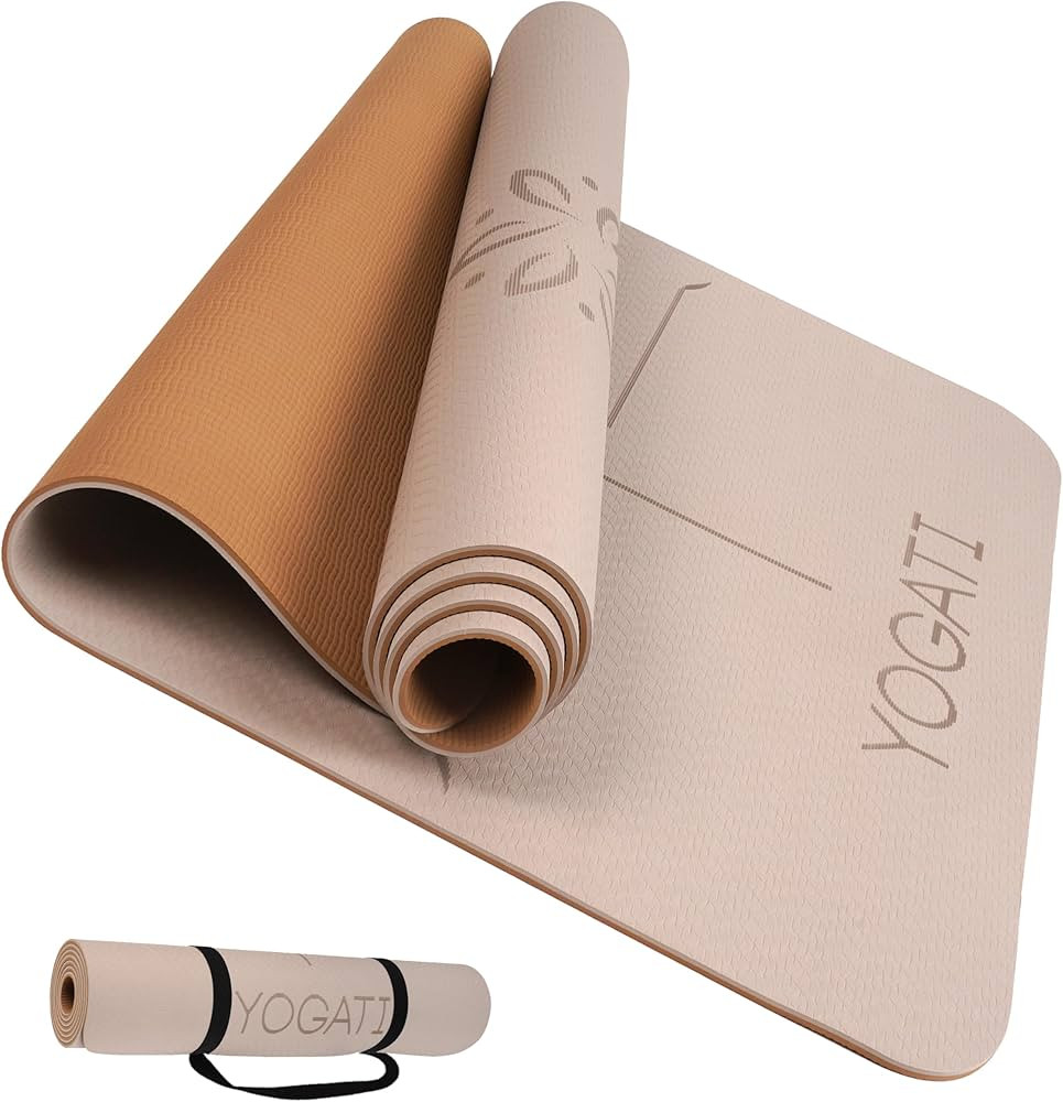YOGATI® Yoga Mat with Strap with Alignment Lines. Home Workout Mat for Women, Men and Kids. Thic... | Amazon (US)
