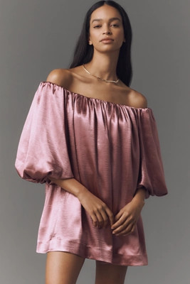 Mare Mare Off-The-Shoulder Puff-Sleeve Shine Mini Dress | Anthropologie (US)