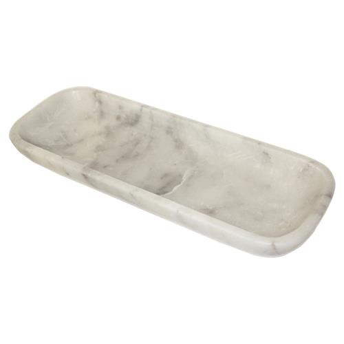 Eira Modern Classic 12" White Rectangular Marble Bowl | Kathy Kuo Home