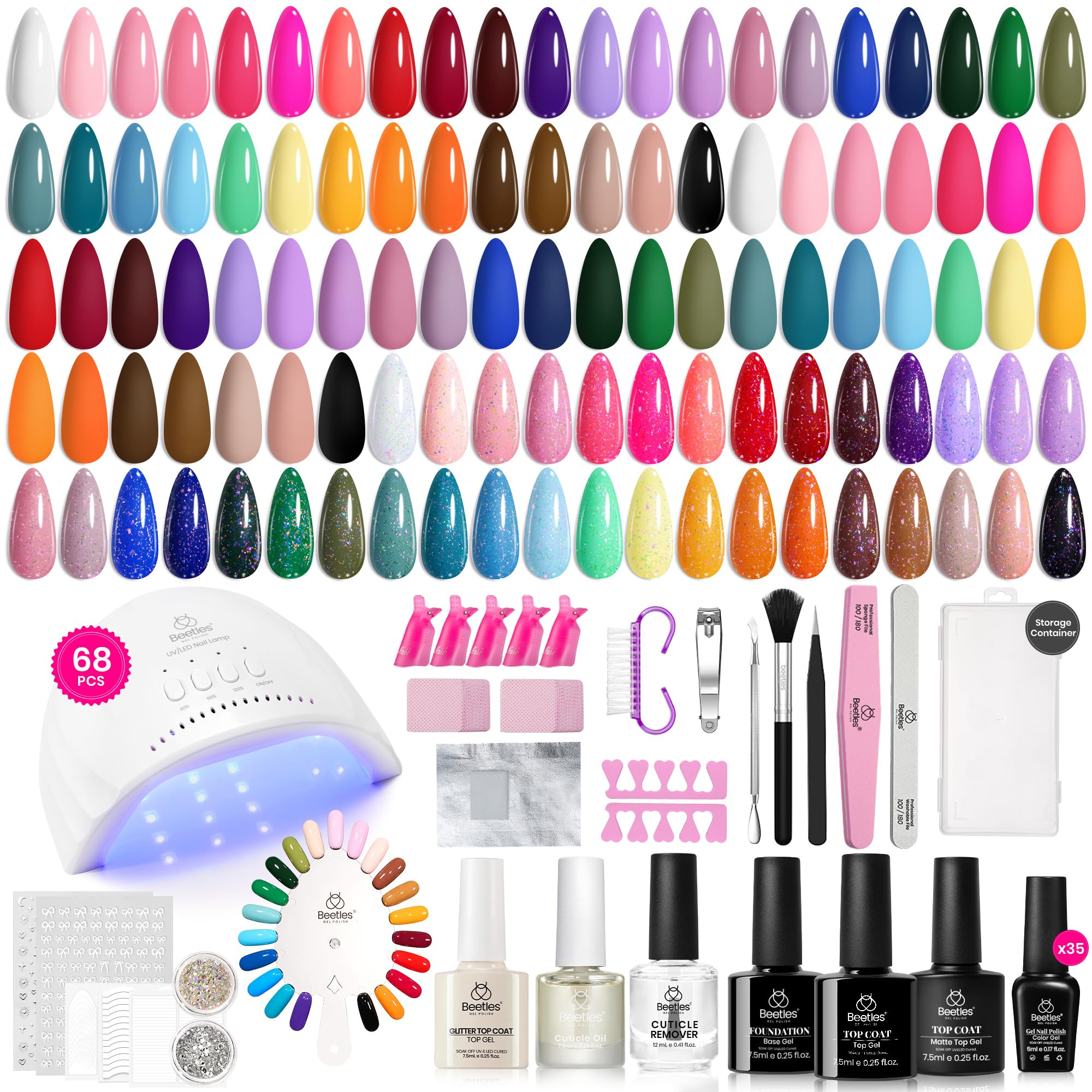 Beetles Gel Nail Polish Kit with U V Light, 68 Pcs Gel Nail Kit 35 Colors Emotional Spectrum with... | Amazon (US)