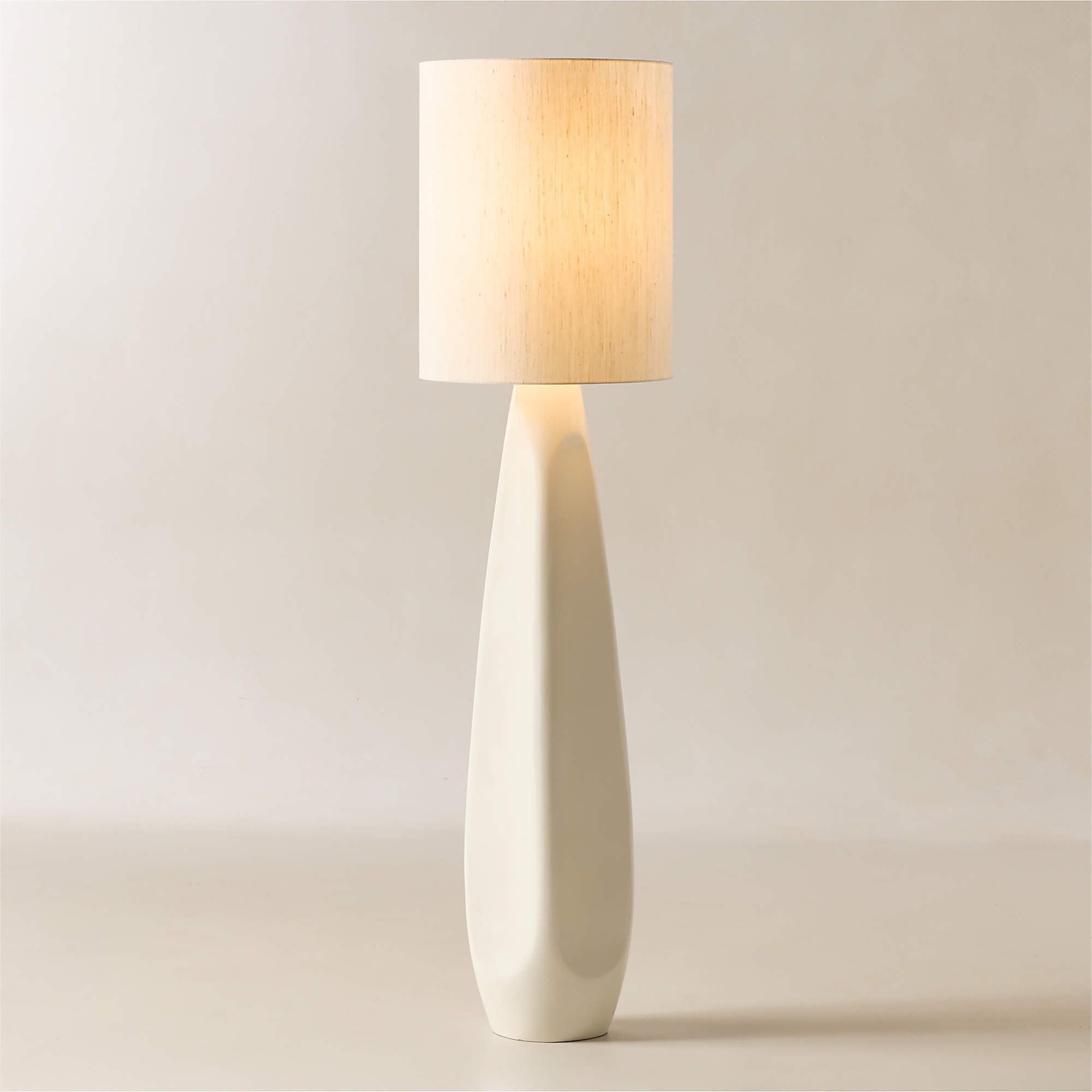 Saxon White High-Gloss Resin Floor Lamp with Silk Shade | CB2 | CB2
