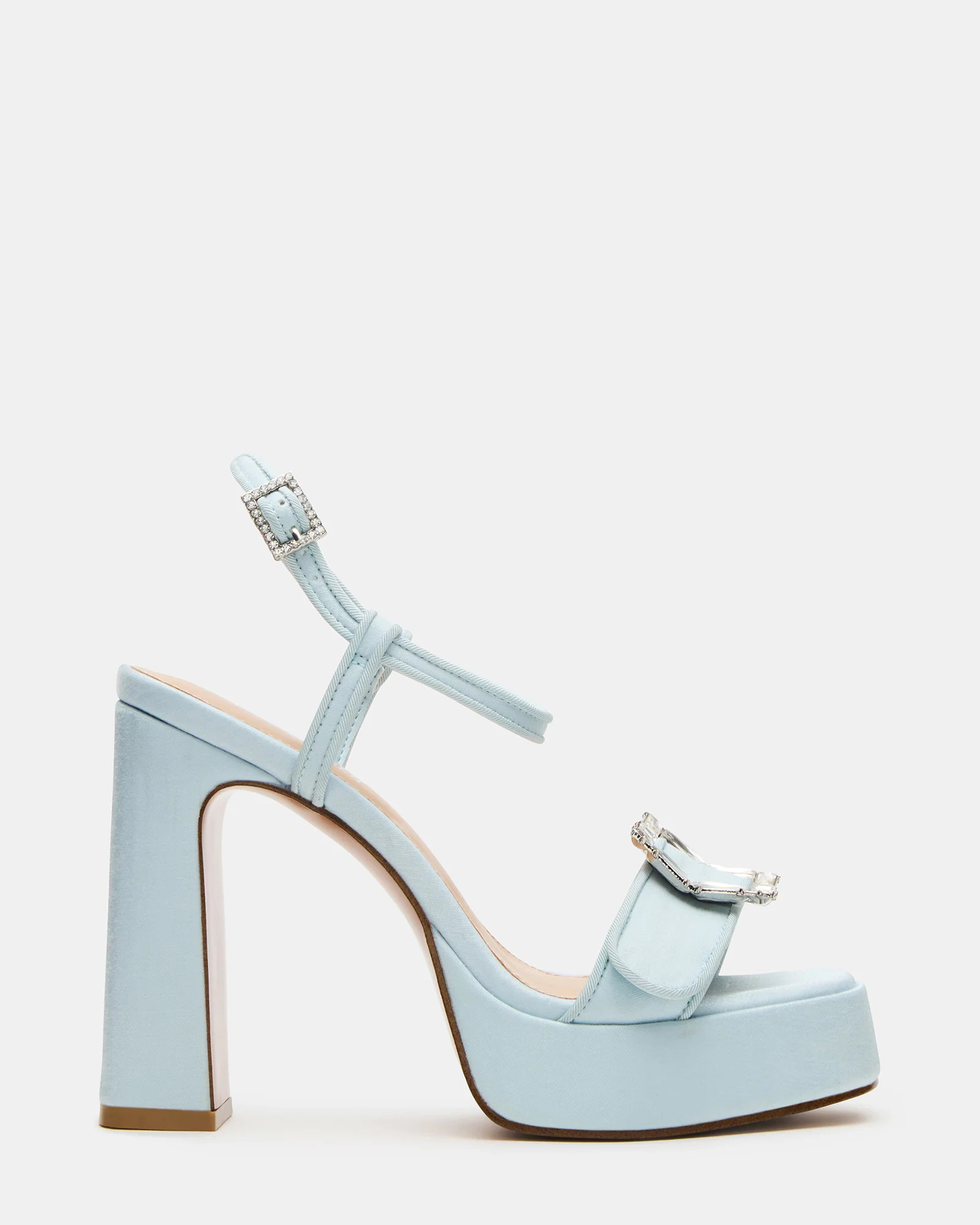 LIANDRA Buckle Blue Satin Women's Platform Square-Toe Strappy Heel | Steve Madden (US)