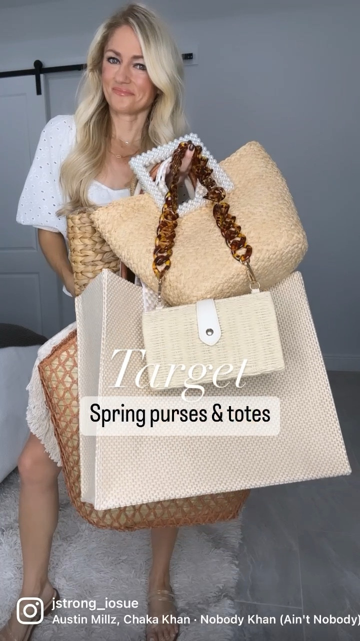 NEW Target purses and totes for Spring and Summer! Small chain purse is a designer dupe for only $35! Take chain off and it becomes a clutch. An additional strap is included to turn it into a crossbody. Mini tote has pretty pearl handles. Comes in pink. Larger totes and bags are great for vaca to use at the pool/beach and also pretty enough to take to dinner. All bags are under $50. 

#LTKunder50 #LTKstyletip #LTKFind