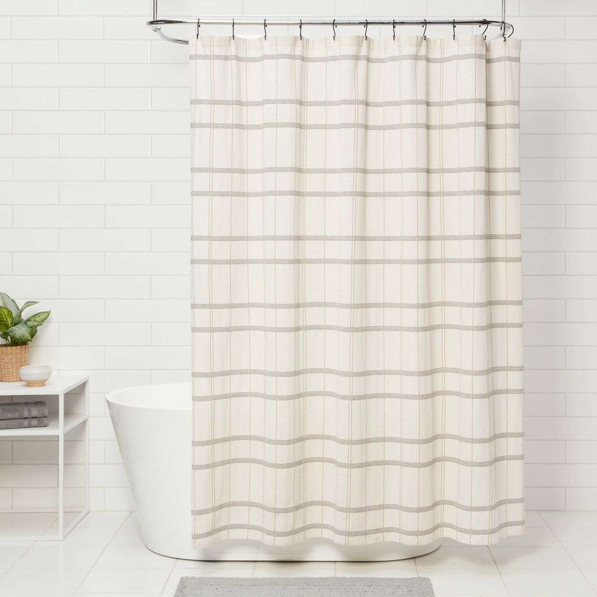 Woven Modern Plaid Shower Curtain Ivory - Threshold™ | Target