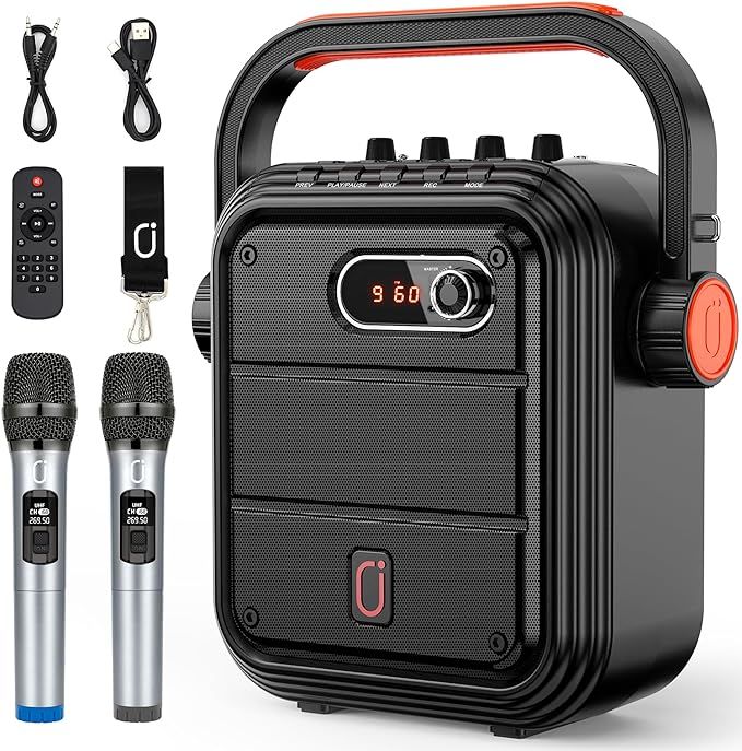 JYX 66BT Karaoke Machine with 2 UHF Wireless Microphones, Portable Bluetooth PA System with Shoul... | Amazon (US)