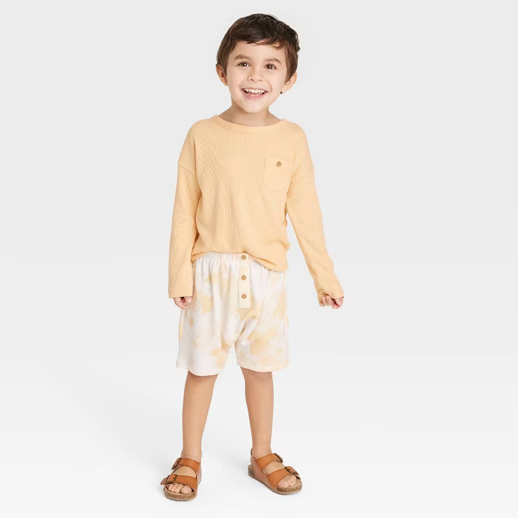 Grayson Collective Toddler Waffle Long Sleeve Top & Bottom Set - Peach Orange | Target