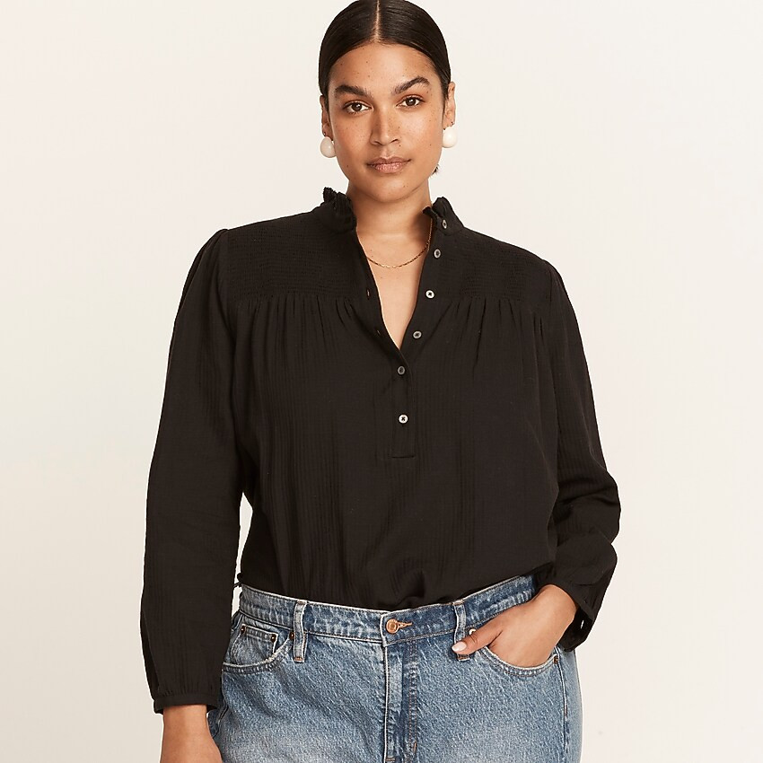 Long-sleeve smocked gauze top | J. Crew US