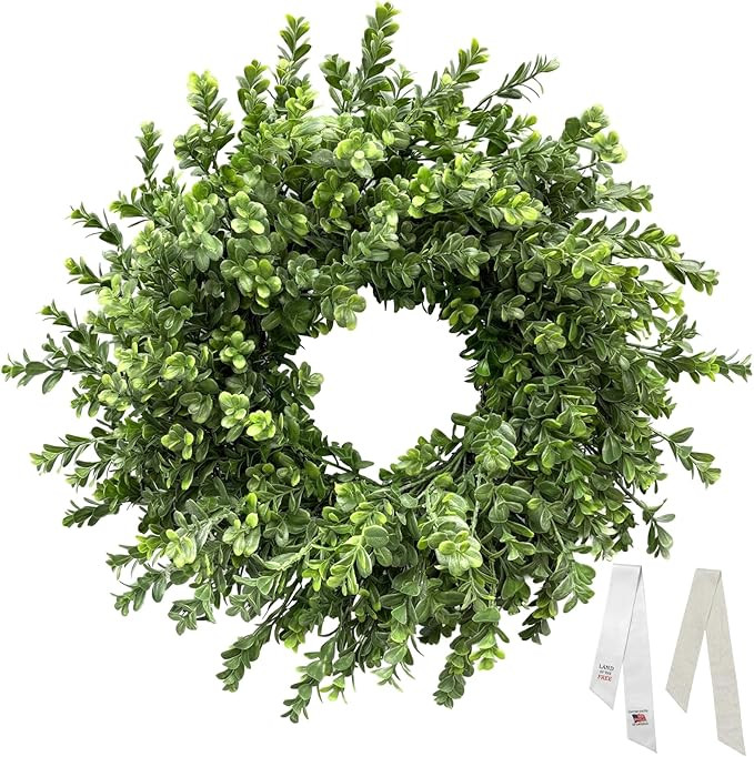 26 Inch Large Boxwood Wreaths for Front Door, Spring & Summer Artificial Wreath with Patriotic & ... | Amazon (US)