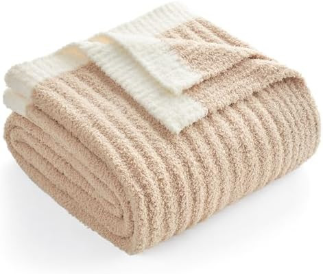 Snuggle Sac Soft Ribbed Beige Throw Blanket for Couch, Luxurious Fluffy Cozy Knit Throws for All ... | Amazon (US)