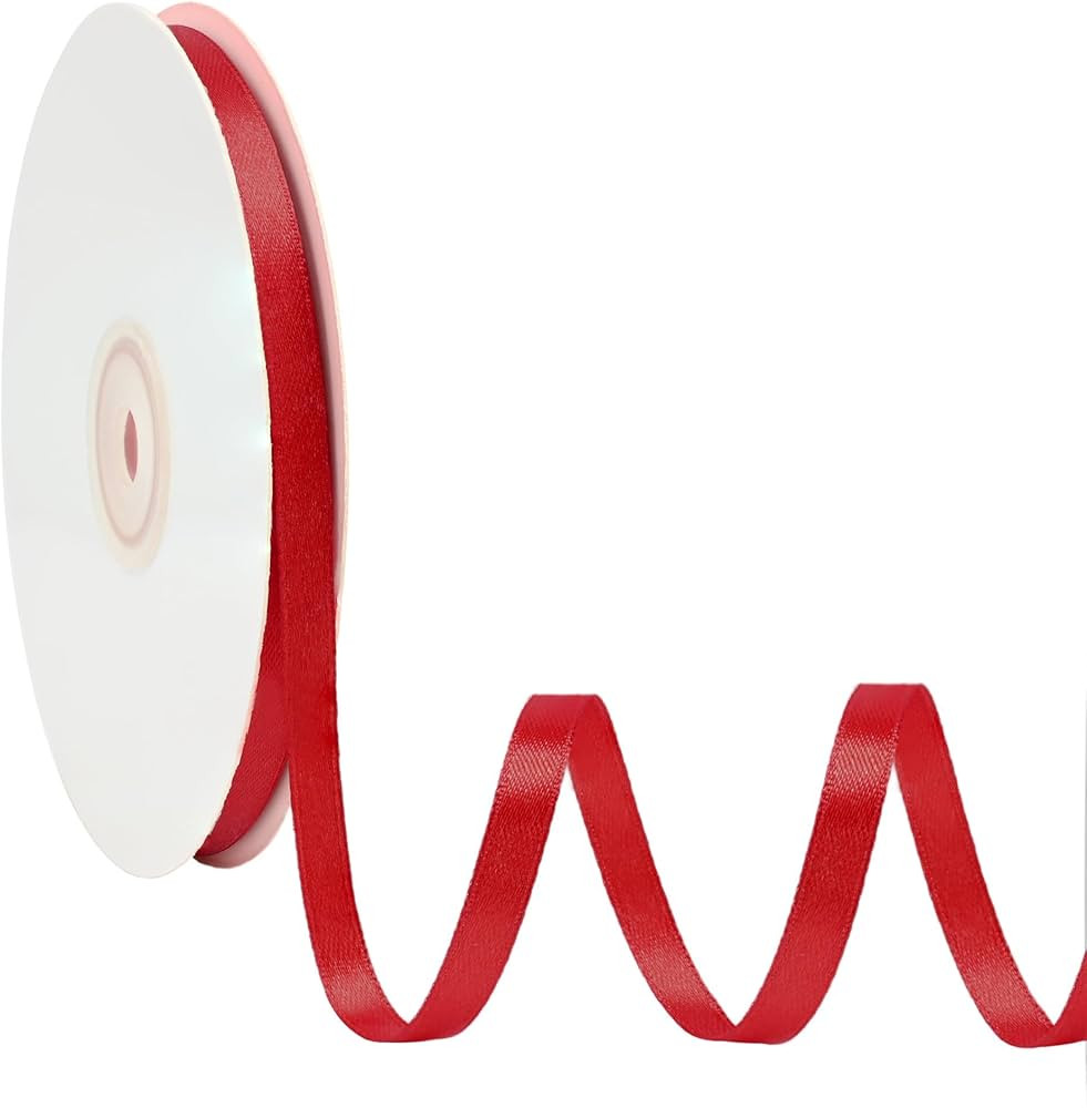 Double Face Red Satin Ribbon 1/4 Inch X 50 Yards Polyester Red Fabric Ribbon for Crafts Flower Bo... | Amazon (US)