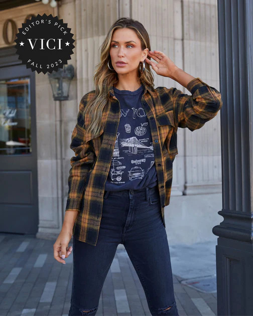 Petaluma Cotton Blend Plaid Button Down Top | VICI