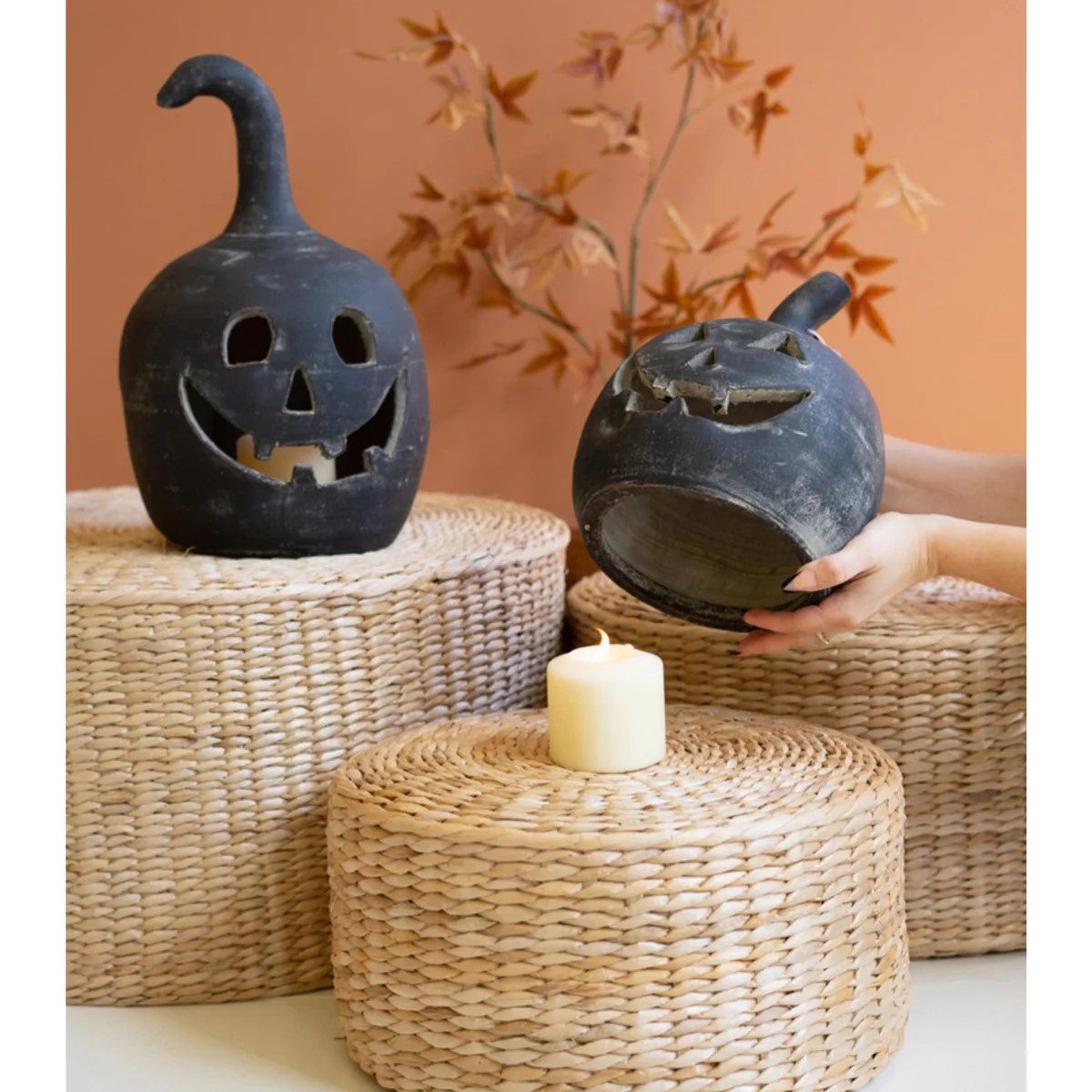 Decorative Black Pumpkin Lanterns 14"Tall – Set of 2 | Wayfair North America