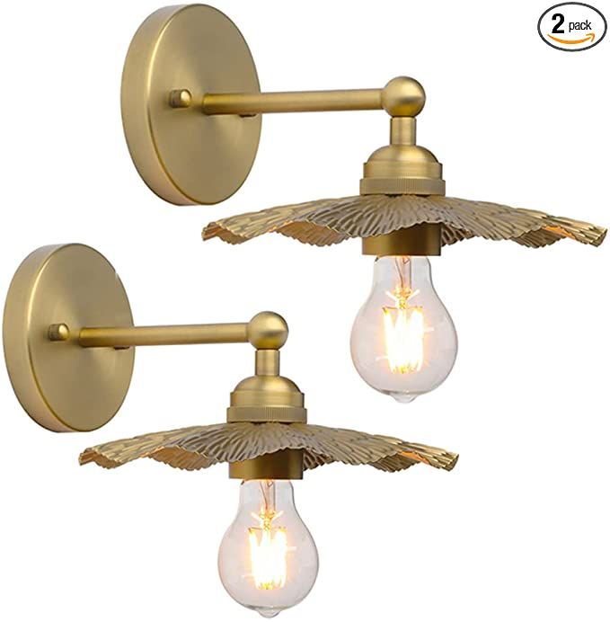 Pathson Set of 2 Metal Wall Sconce Brass Finished, Split Flower Design Wall Lamp Fixture, Home De... | Amazon (US)