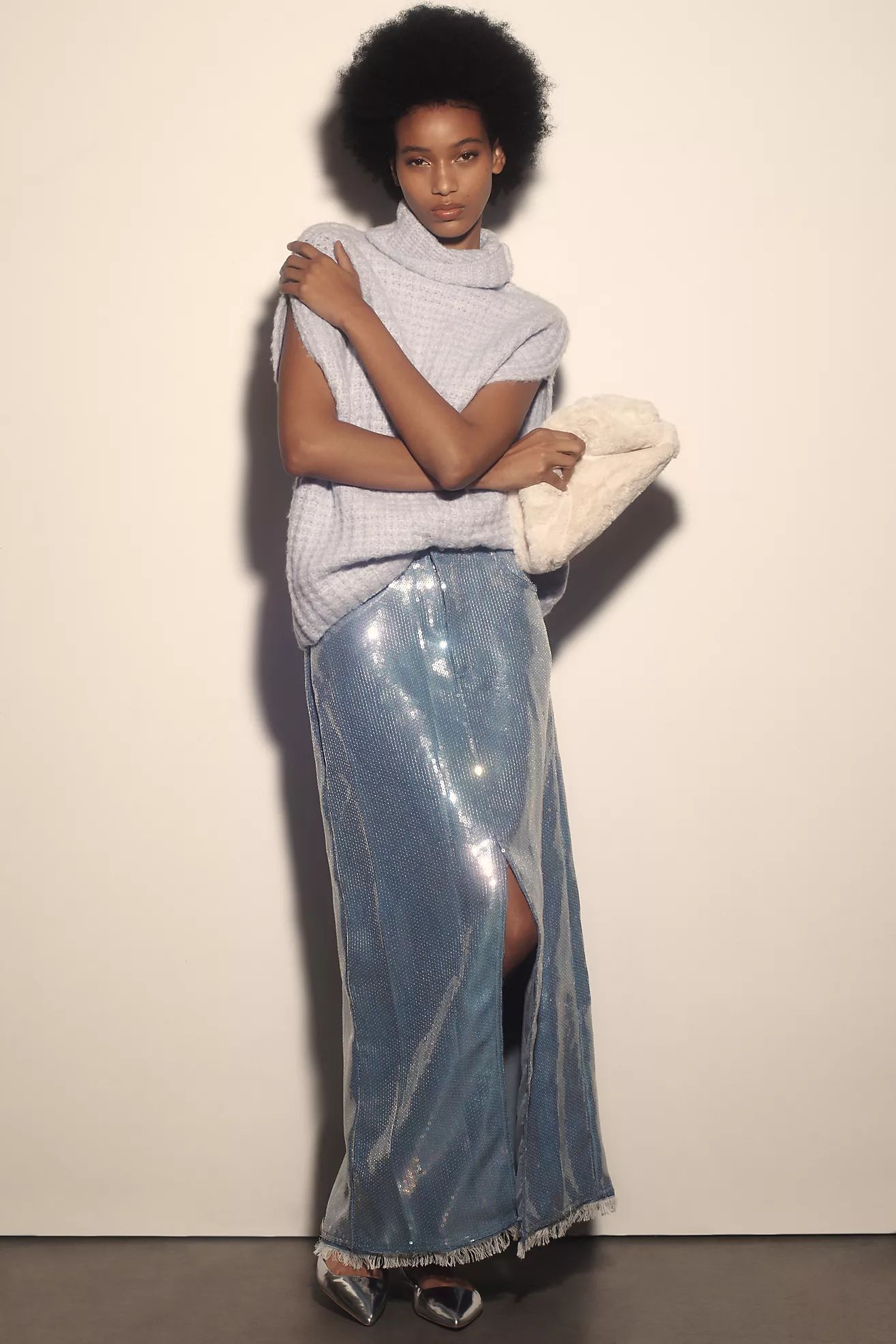 Pilcro Sequin Denim Maxi Skirt | Anthropologie (US)