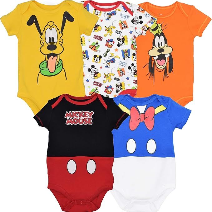 Disney 5 Pack Short Sleeve Bodysuit: Mickey Mouse Lion King Pixar & Winnie the Pooh | Amazon (US)