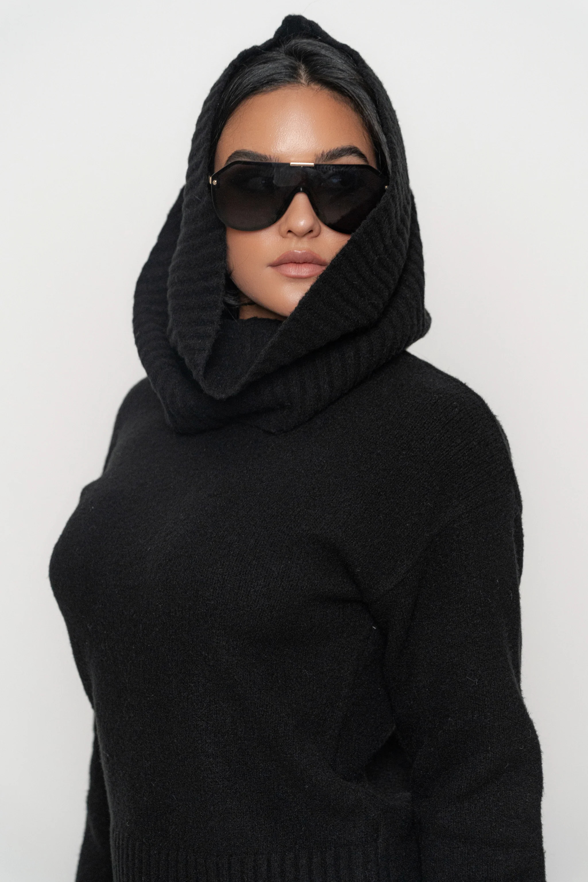 Black Sweater Scarf Top | JLUXLABEL