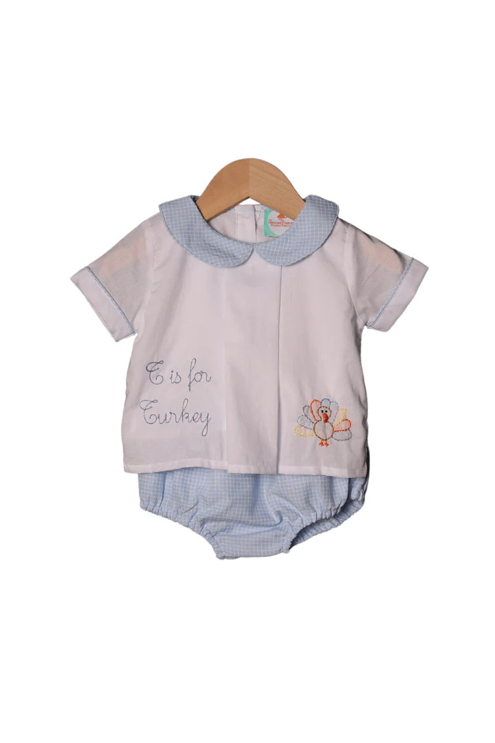 T is for Turkey Shadow Embroidery Diaper Set | The Smocked Flamingo