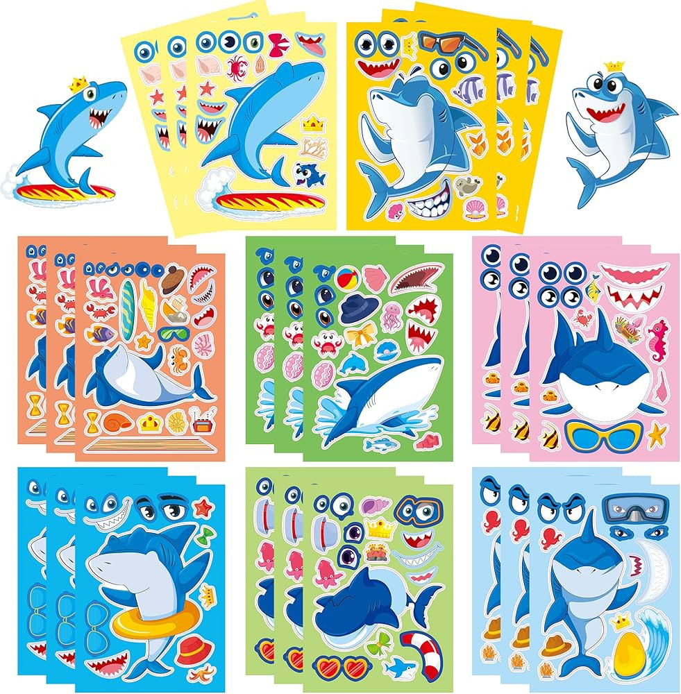 24PCS Make Your Own Shark Stickers, Under The Sea Mix and Match Sticker Party Games, Shark Make a... | Amazon (US)