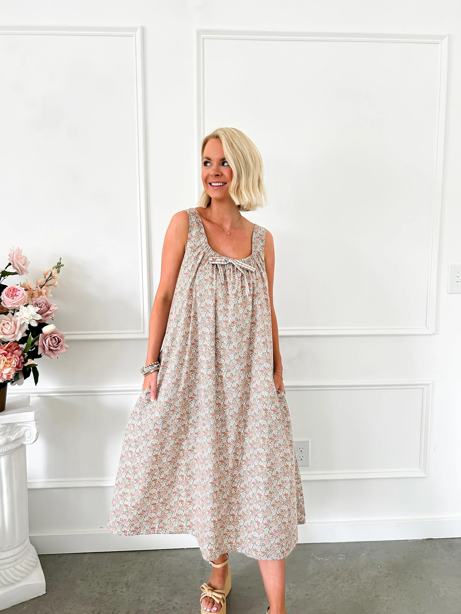 Slow And Steady Pink Floral Midi Dress | Flourish in Frills