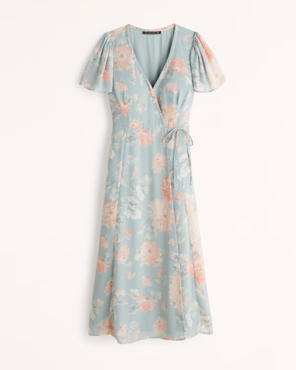 Women's Angel Sleeve Wrap Midi Dress | Women's | Abercrombie.com | Abercrombie & Fitch (US)