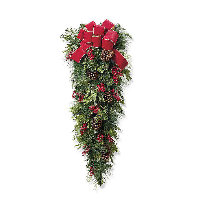 Christmas Cheer Cordless Teardrop Swag with Bow | Frontgate | Frontgate