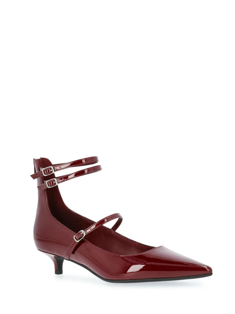 Scoop Women's Faux Leather Pointed Toe Strappy Kitten Heel Shoes | Walmart (US)