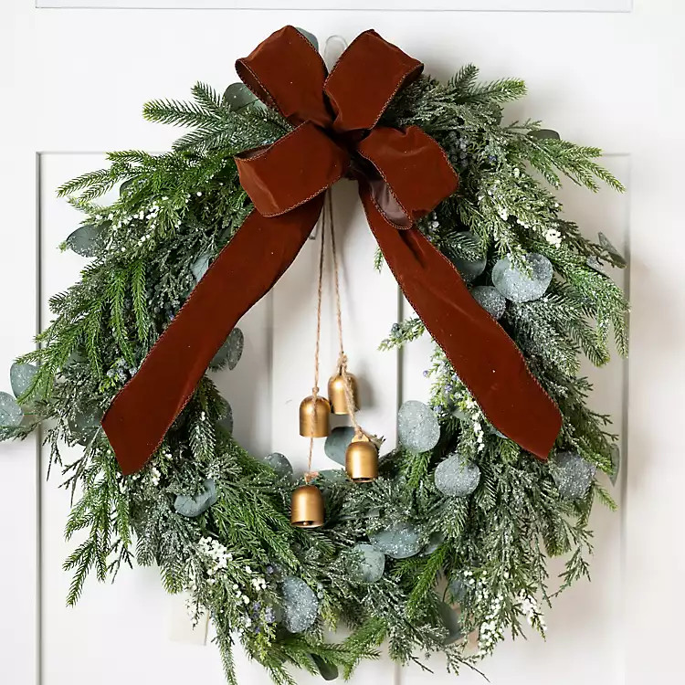 White Berry Eucalyptus Wreath with Brown Bow | Kirklands